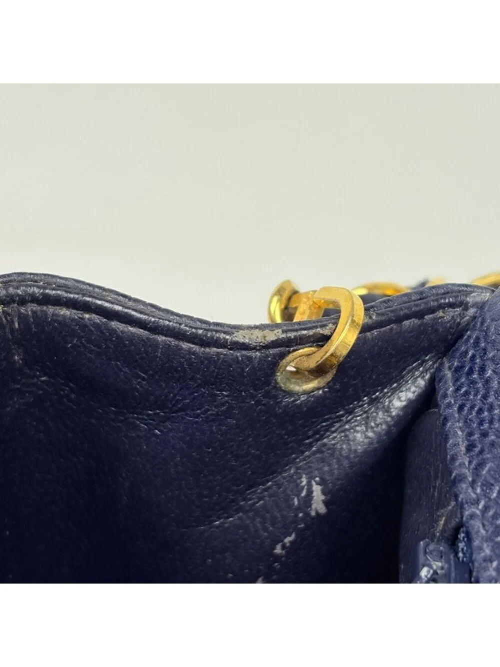 Chanel Diana Quilted Shoulder Bag CC Logo Single Flap Caviar Leather Navy